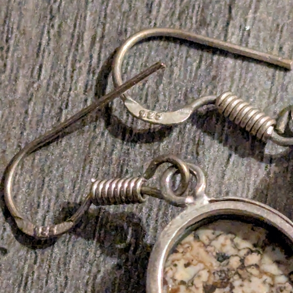 Picture Jasper Natural Stone Earrings Sterling Silver 925 Brown Black Fish Hook - Picture 6 of 12